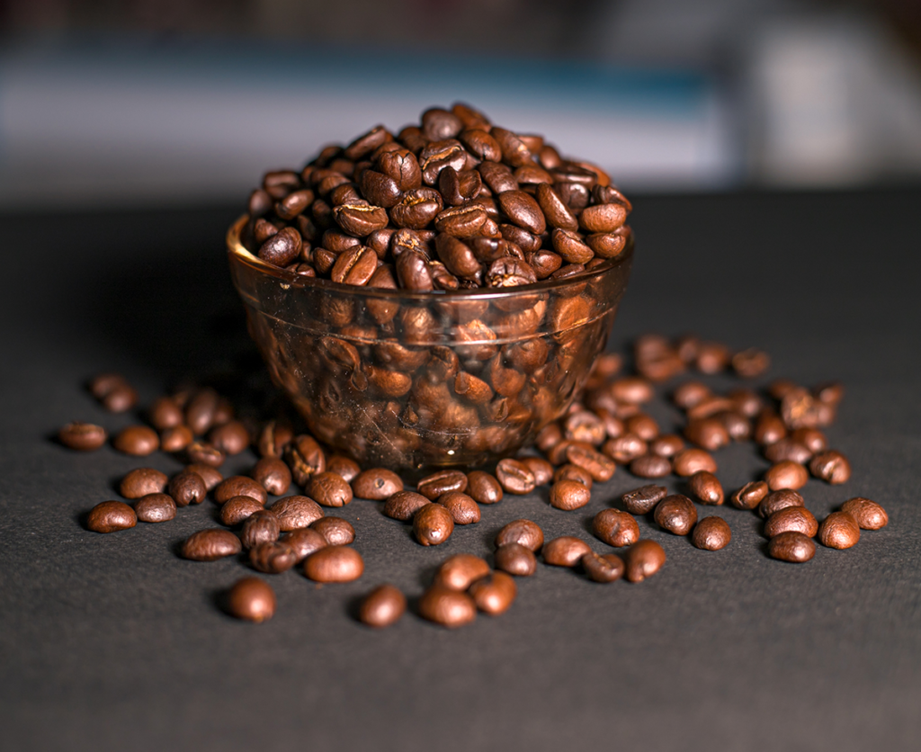 coffee beans in a clear bowl