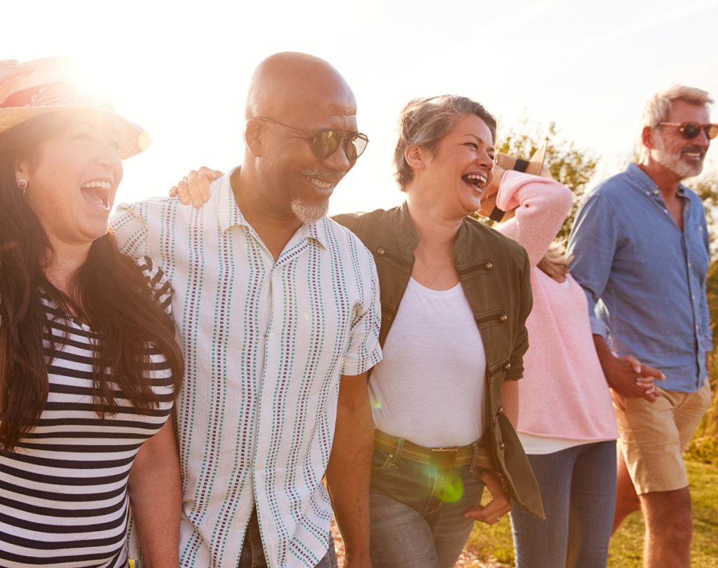 Group of friends smiling and hanging out together